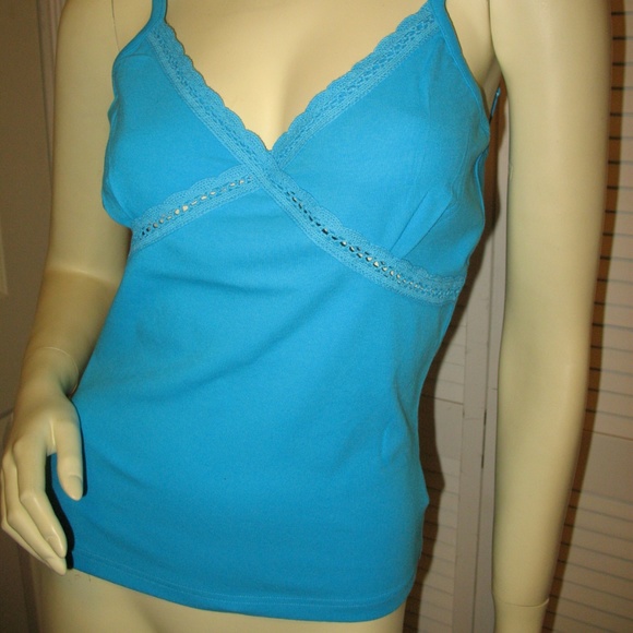 New Y2K 2000s Lace Tank Top Cami/Camisole Spaghetti V-Neck Blue Fairy Chic Femme - Picture 2 of 8
